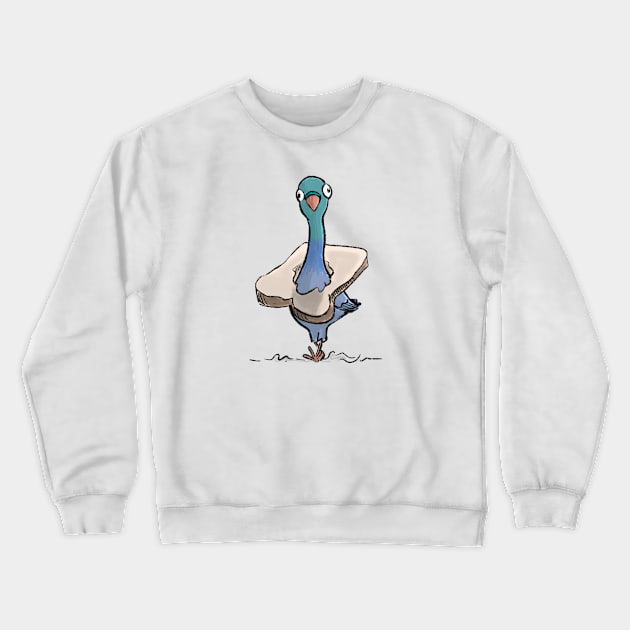 Pigeon with Bread Necklace (front print version) Crewneck Sweatshirt by Jason's Doodles